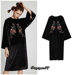 ZARA Black Velvet Floral Dress